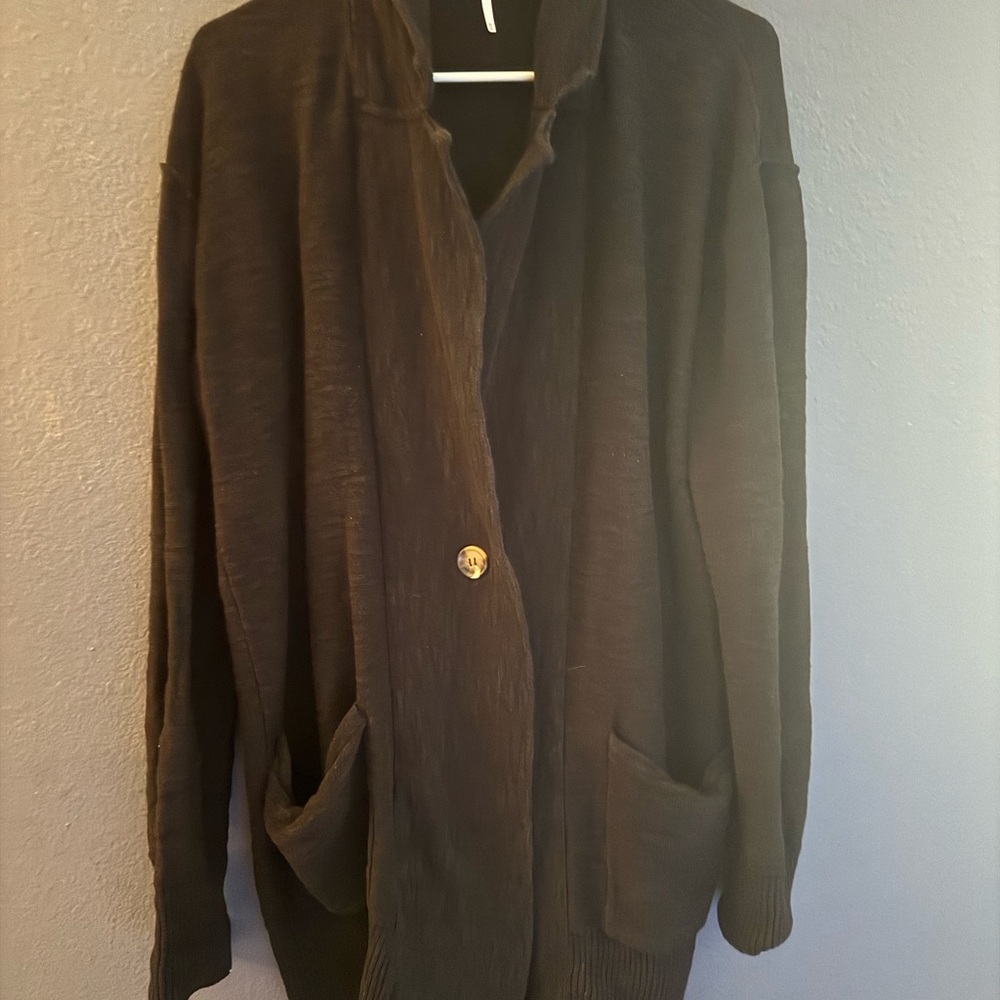 Free People Black Button-Up Cardigan
